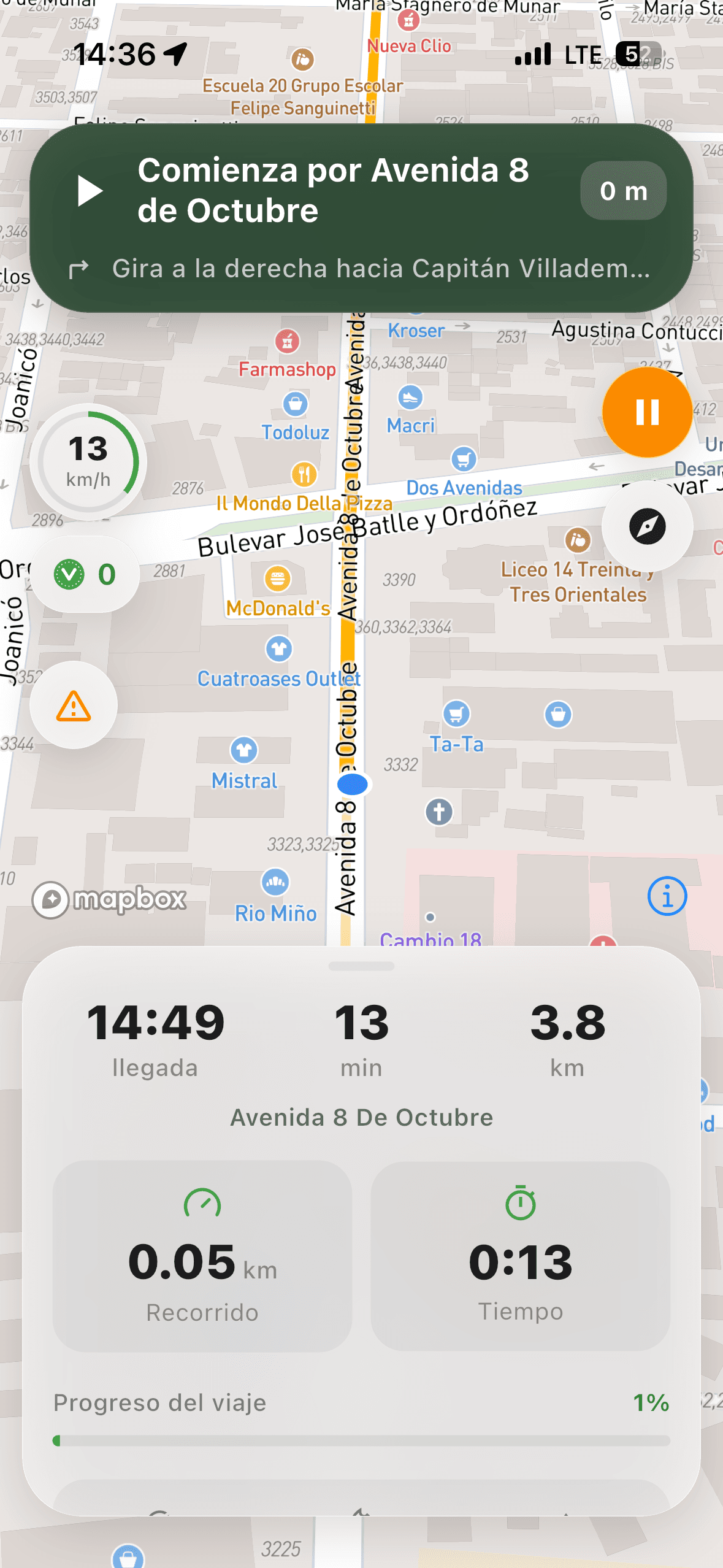 Navegación giro a giro en vivo por Avenida 18 de Julio