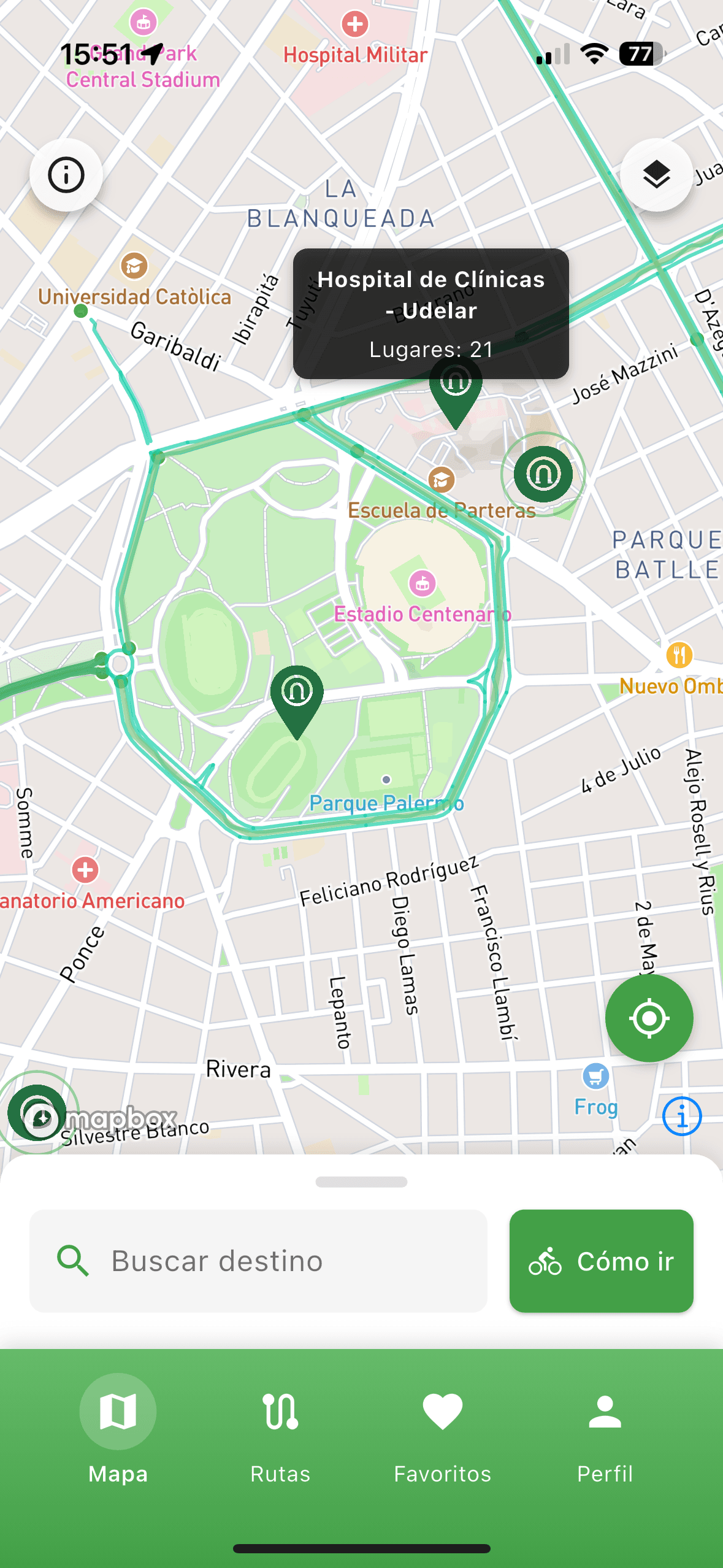 Detalle del bicicletario del Hospital de Clínicas con 21 lugares